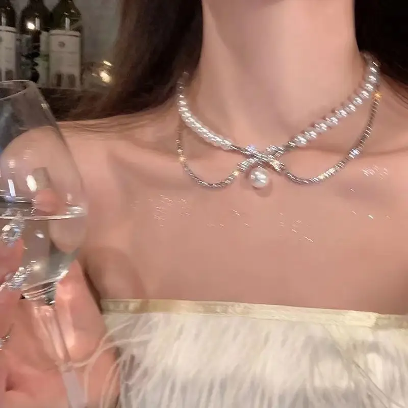 French Style Pearl Bow Necklace for Women — feature 8