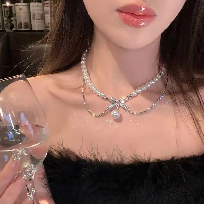 French Style Pearl Bow Necklace for Women — feature 9