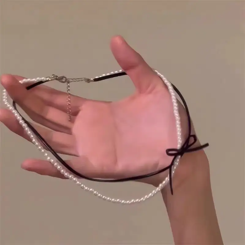 French Style Pearl Bow Necklace for Women - Image 5