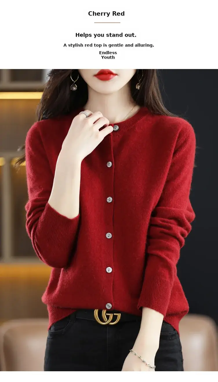 Women's 2023 Knitted Cardigan Red Long Sleeve — feature 28
