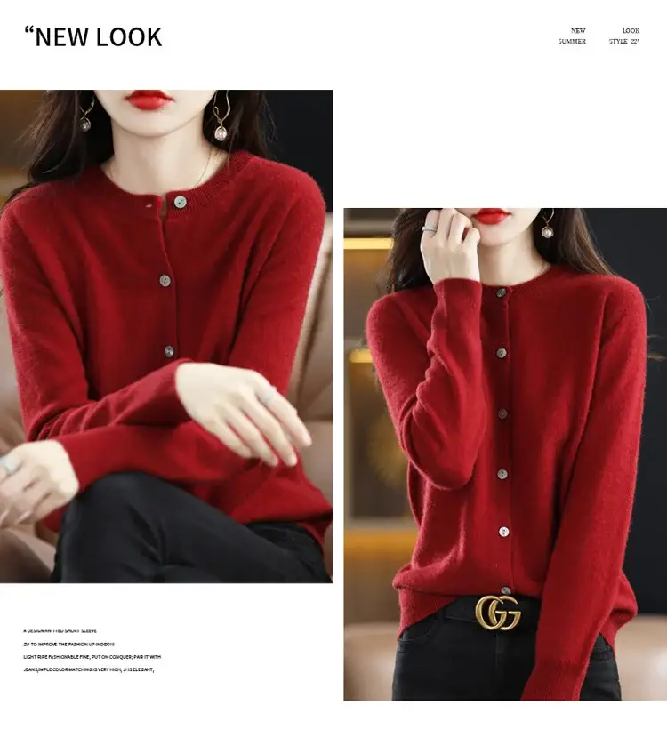 Women's 2023 Knitted Cardigan Red Long Sleeve — feature 30