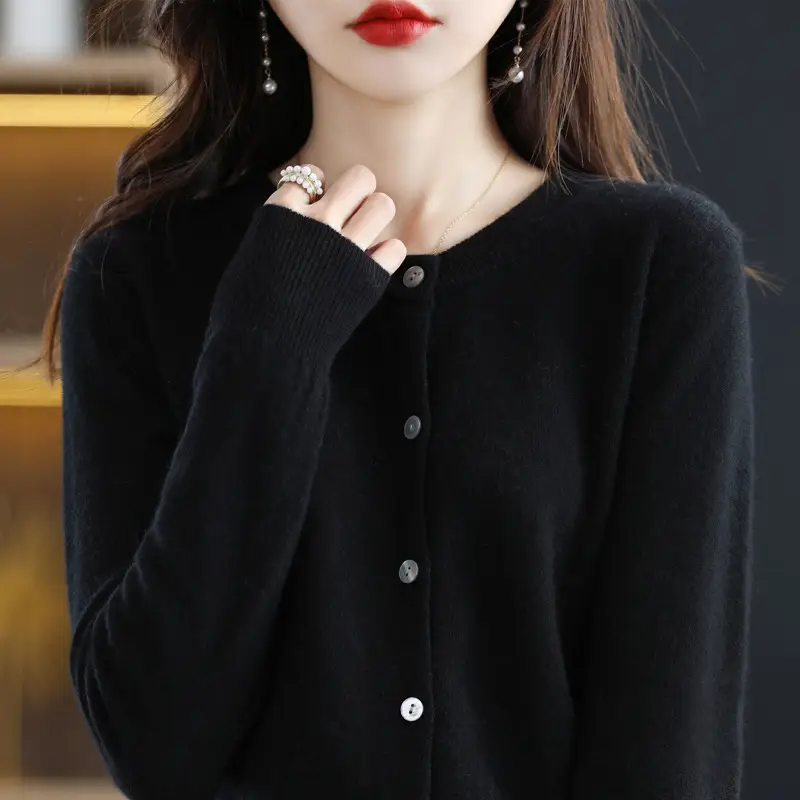 Women's 2023 Knitted Cardigan Red Long Sleeve - Image 7