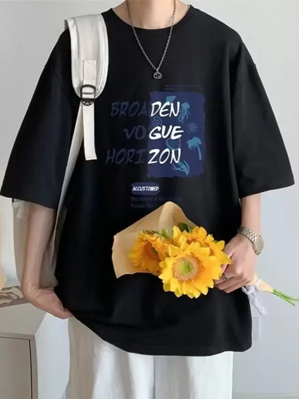 Men Blue Cotton Loose T-Shirt with Embroidered Design - Image 66