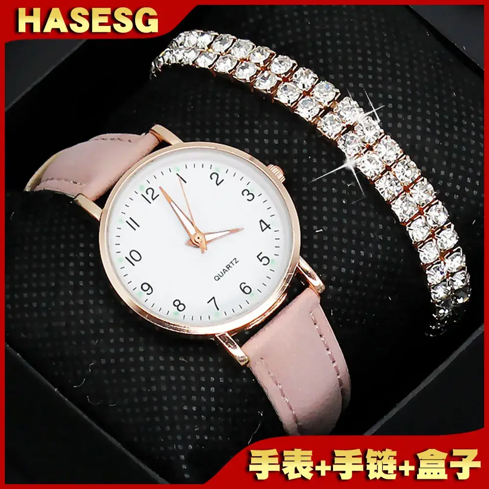 Women's Pink Leather Watch with Crystal Belt - Image 11
