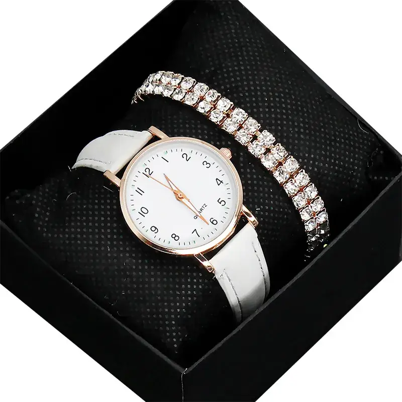 Women's Pink Leather Watch with Crystal Belt - Image 13