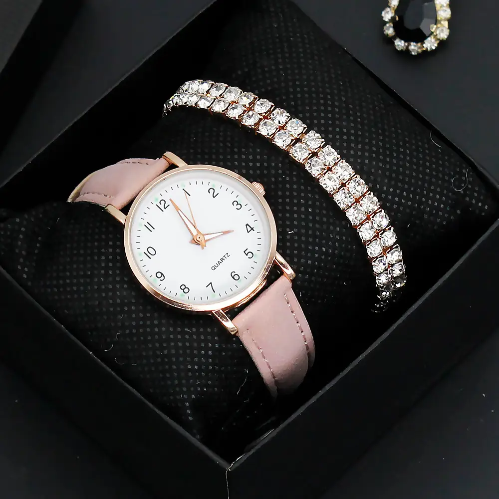 Women's Pink Leather Watch with Crystal Belt — feature 4