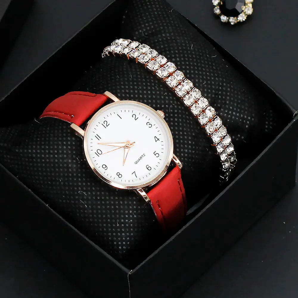 Women's Pink Leather Watch with Crystal Belt — feature 5