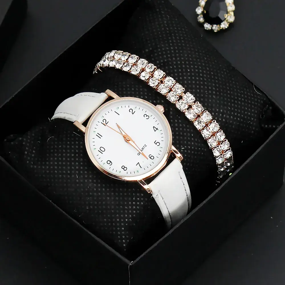 Women's Pink Leather Watch with Crystal Belt - Image 3