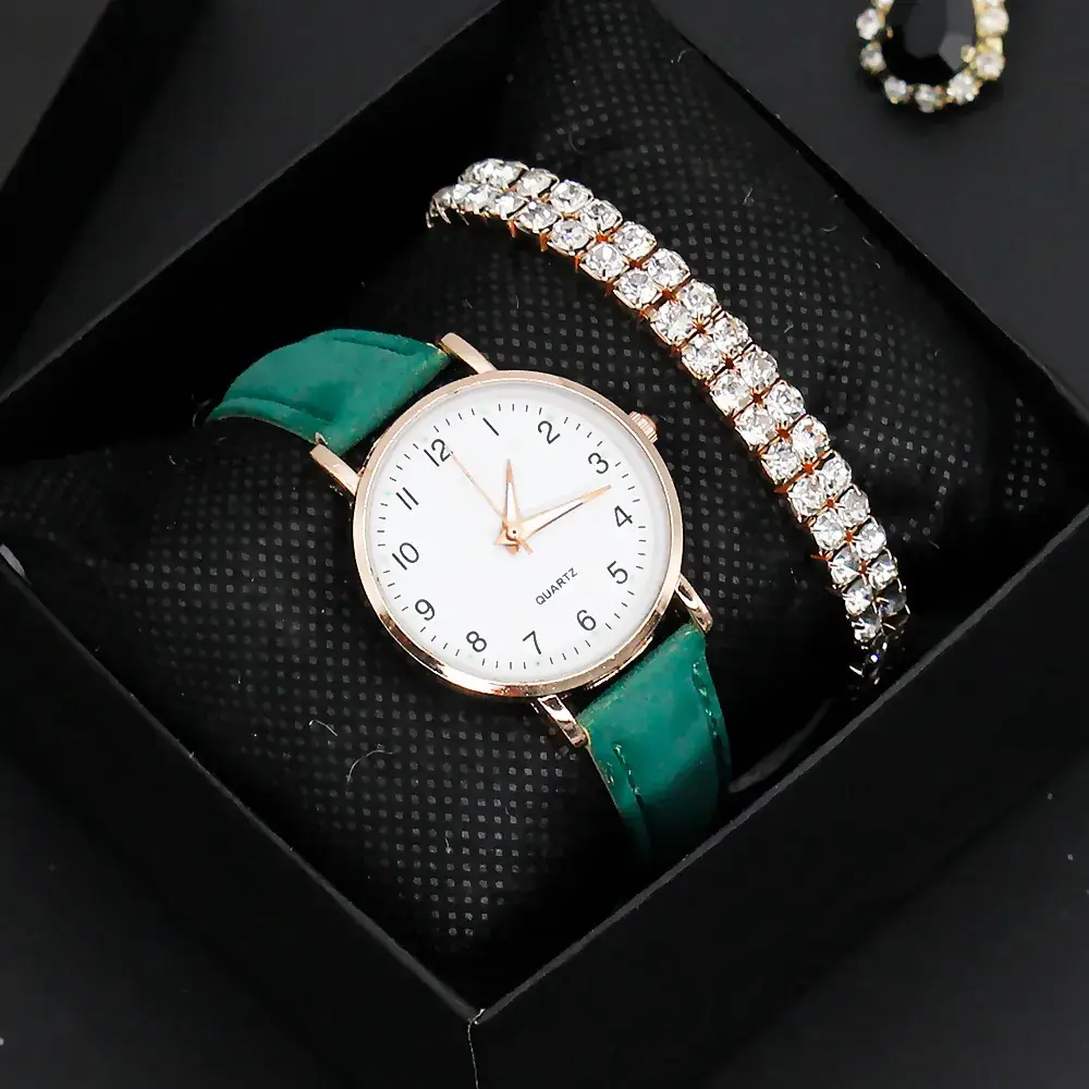 Women's Pink Leather Watch with Crystal Belt - Image 4