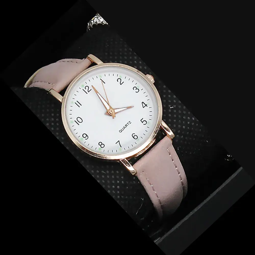 Women's Pink Leather Watch with Crystal Belt - Image 6