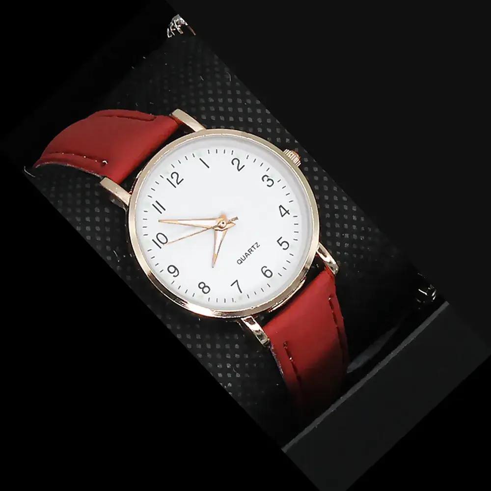 Women's Pink Leather Watch with Crystal Belt - Image 7