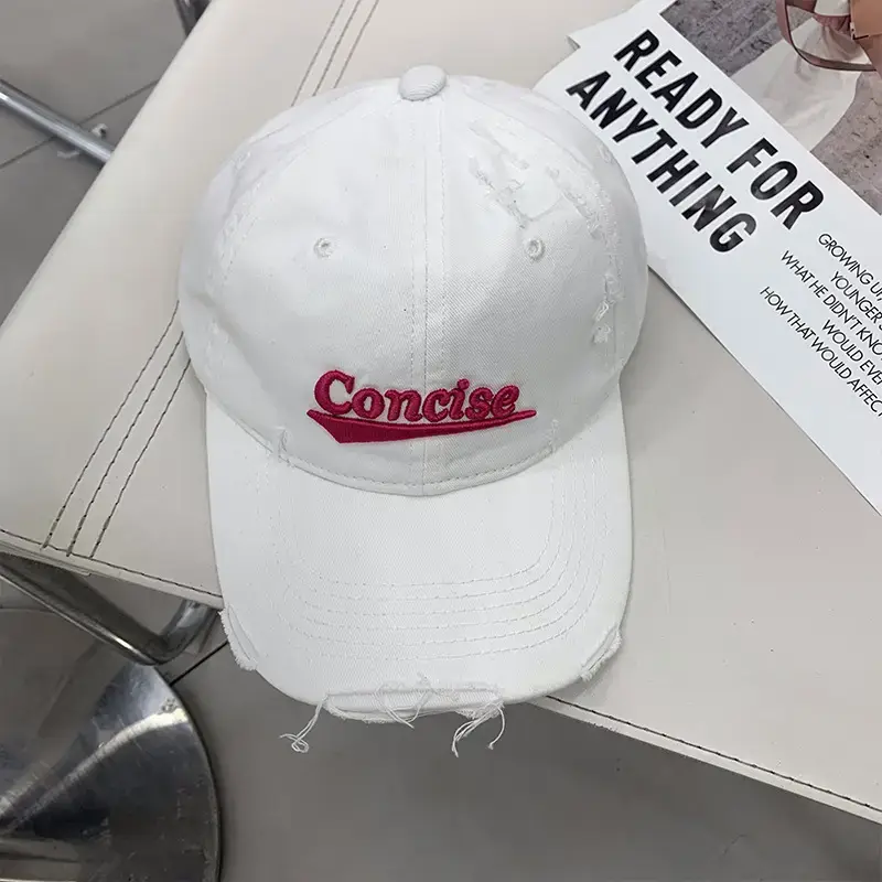 White Cotton Baseball Cap with Red Embroidered "Concise" Design - Image 6