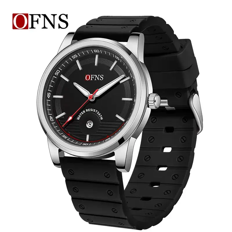 Men's Red Silicone Analog Watch with Calendar - Image 2