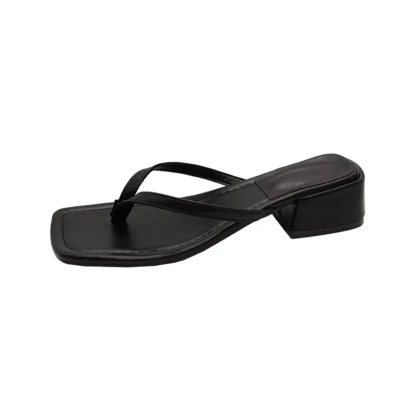 Flip-Toe Sandals for Women 2023 Summer New Fashion Outer Wear Square Toe Thick Heel Non-Slip Beach Flip-Flops for Women Trendy