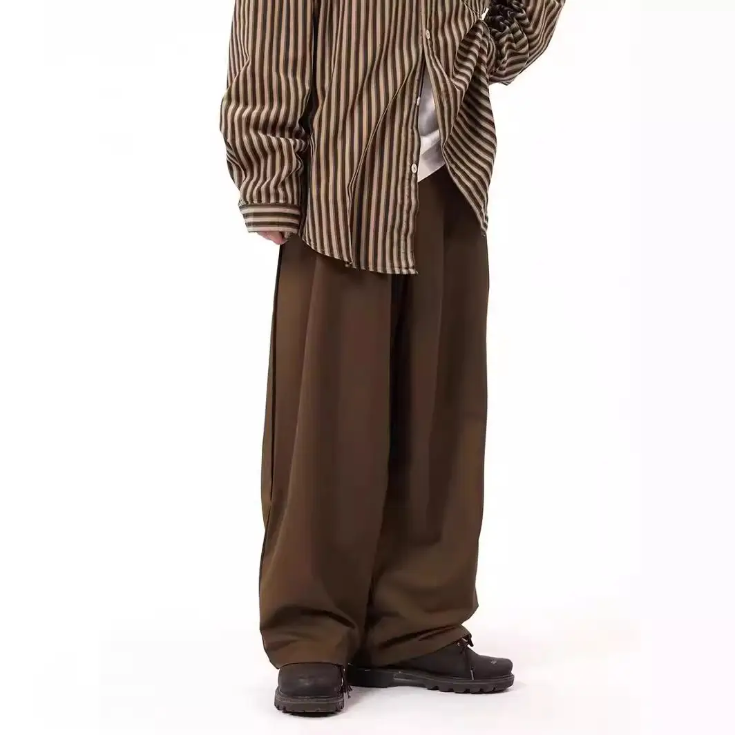 Coffee Wide Leg Loose Pants for Men Women Drapey Korean Style - Image 2