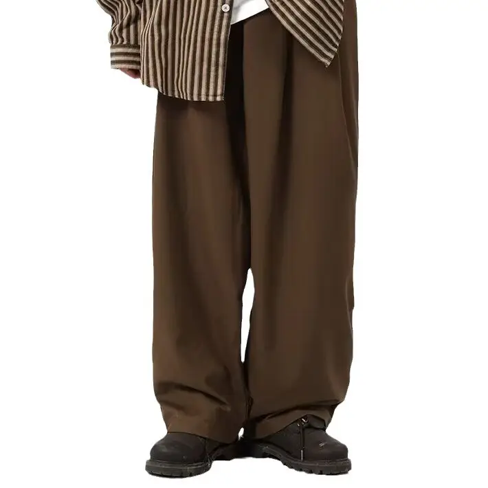 Coffee Wide Leg Loose Pants for Men Women Drapey Korean Style - Image 5
