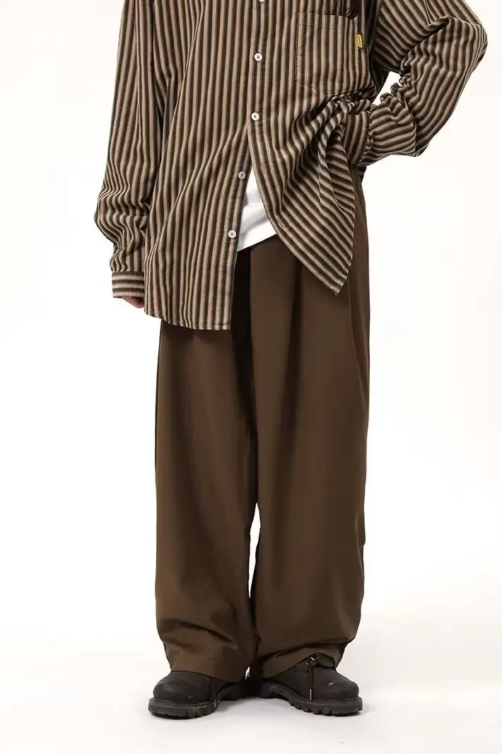 Coffee Wide Leg Loose Pants for Men Women Drapey Korean Style — feature 10