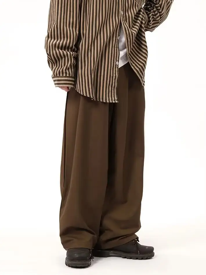 Coffee Wide Leg Loose Pants for Men Women Drapey Korean Style — feature 11