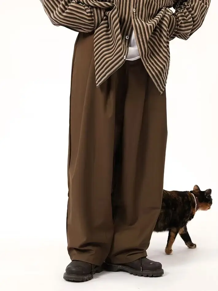 Coffee Wide Leg Loose Pants for Men Women Drapey Korean Style — feature 12