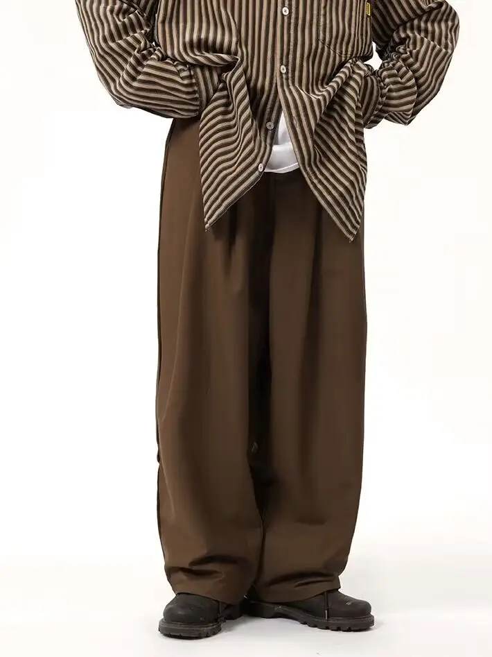 Coffee Wide Leg Loose Pants for Men Women Drapey Korean Style — feature 13