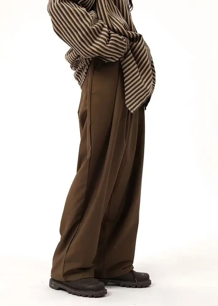 Coffee Wide Leg Loose Pants for Men Women Drapey Korean Style — feature 14