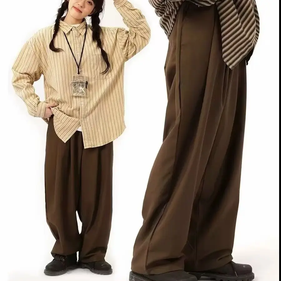 Coffee Wide Leg Loose Pants for Men Women Drapey Korean Style — feature 23