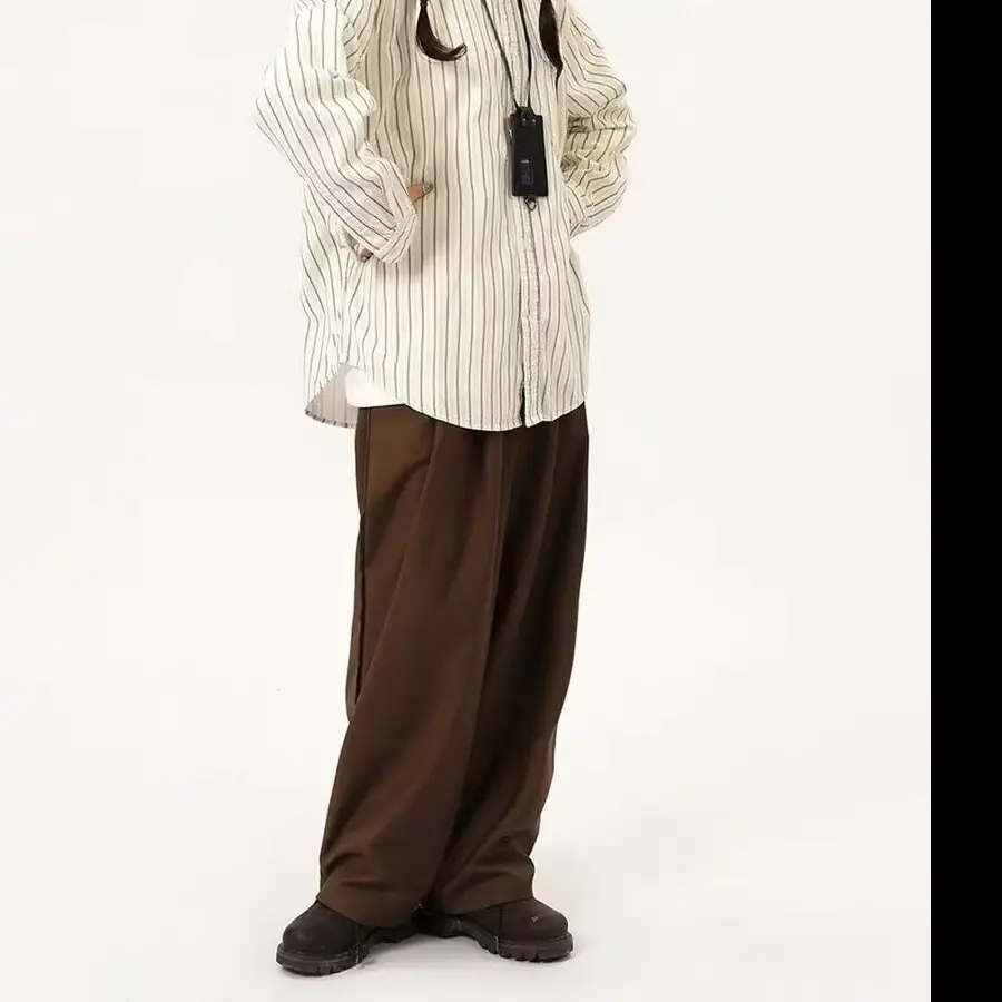 Coffee Wide Leg Loose Pants for Men Women Drapey Korean Style — feature 24