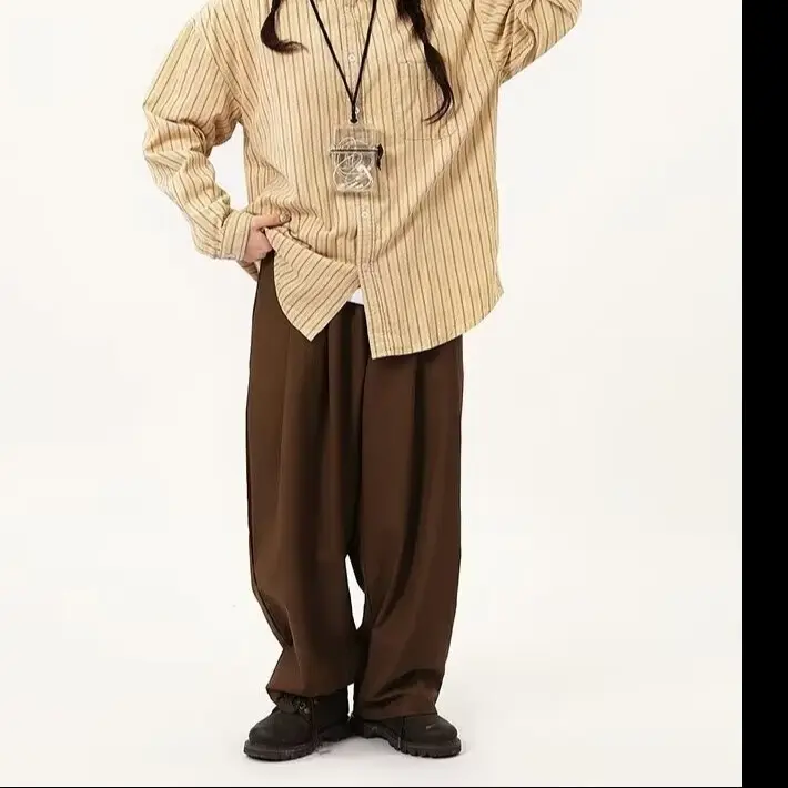 Coffee Wide Leg Loose Pants for Men Women Drapey Korean Style — feature 25