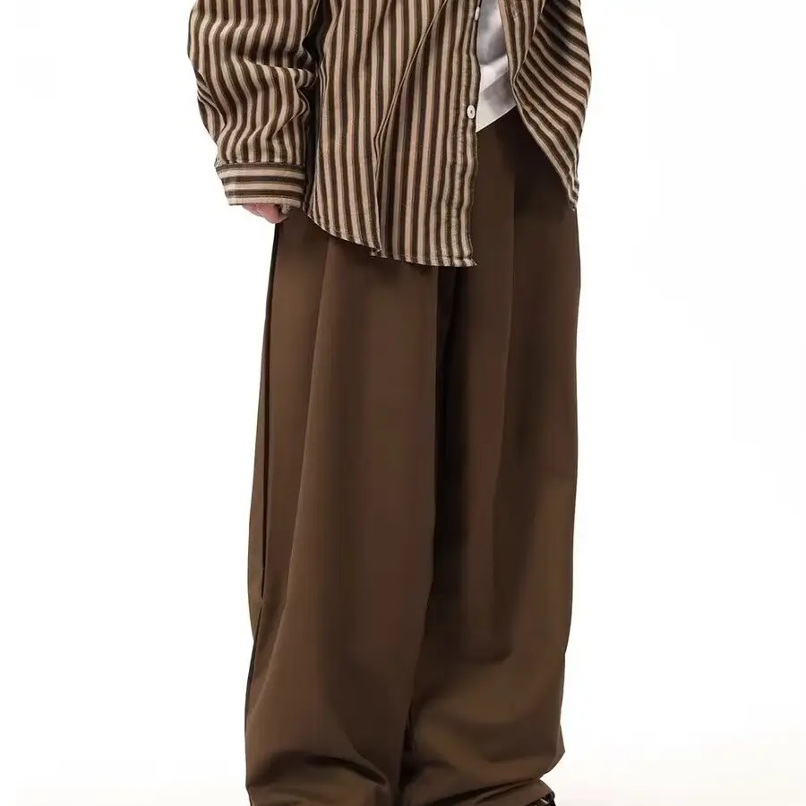 Coffee Wide Leg Loose Pants for Men Women Drapey Korean Style — feature 29