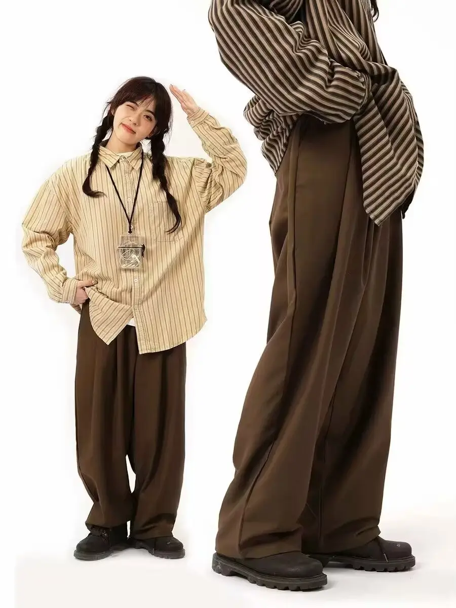 Coffee Wide Leg Loose Pants for Men Women Drapey Korean Style — feature 4