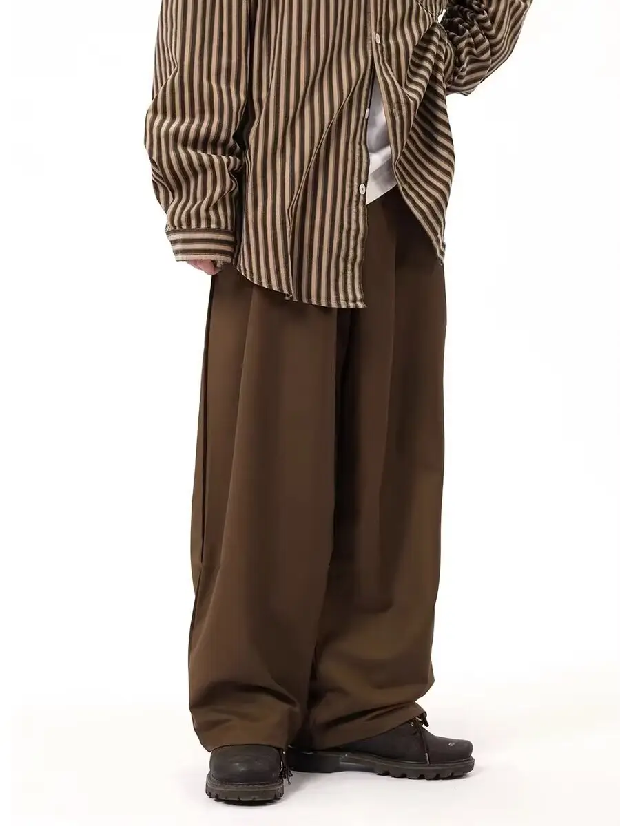 Coffee Wide Leg Loose Pants for Men Women Drapey Korean Style — feature 5