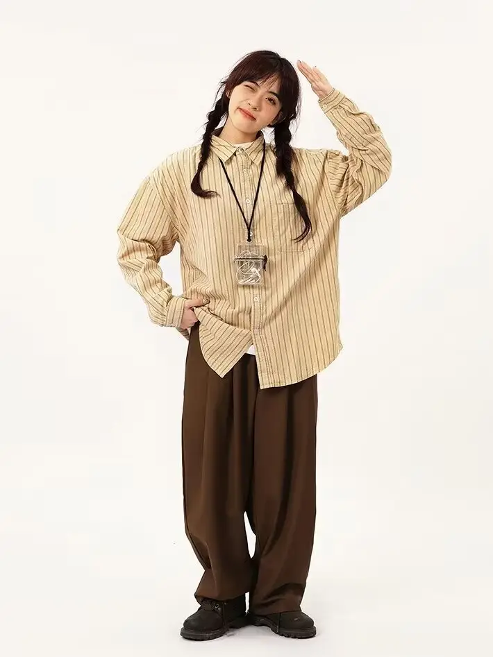 Coffee Wide Leg Loose Pants for Men Women Drapey Korean Style — feature 8