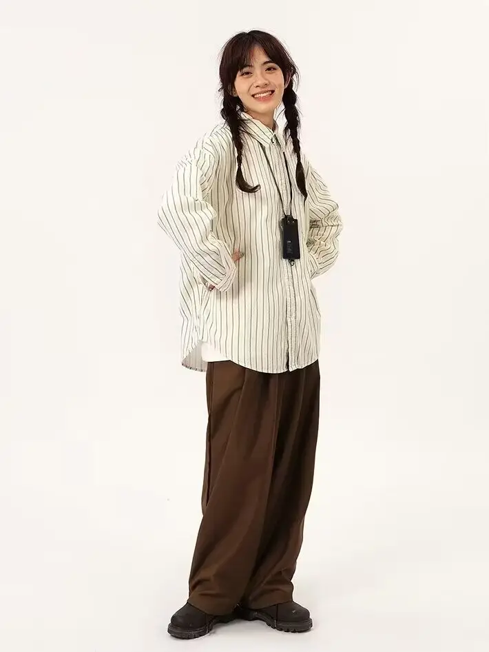 Coffee Wide Leg Loose Pants for Men Women Drapey Korean Style — feature 9
