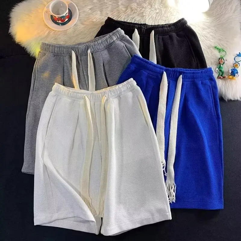 Men Drawstring Shorts Summer Wear Black White Blue