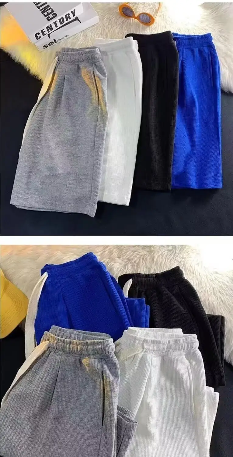 Men Drawstring Shorts Summer Wear Black White Blue — feature 4