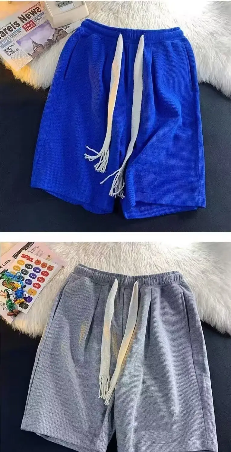 Men Drawstring Shorts Summer Wear Black White Blue — feature 5
