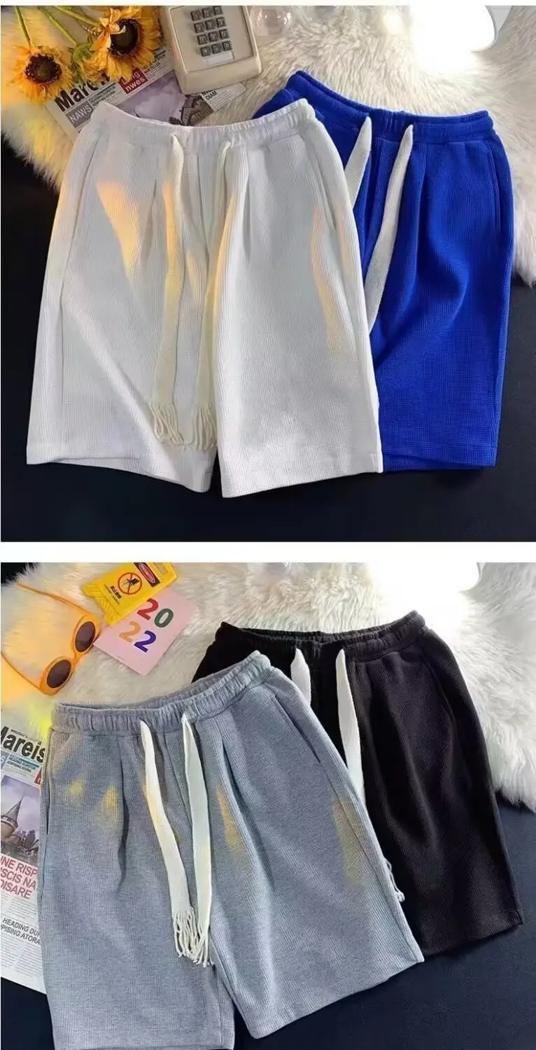 Men Drawstring Shorts Summer Wear Black White Blue — feature 6