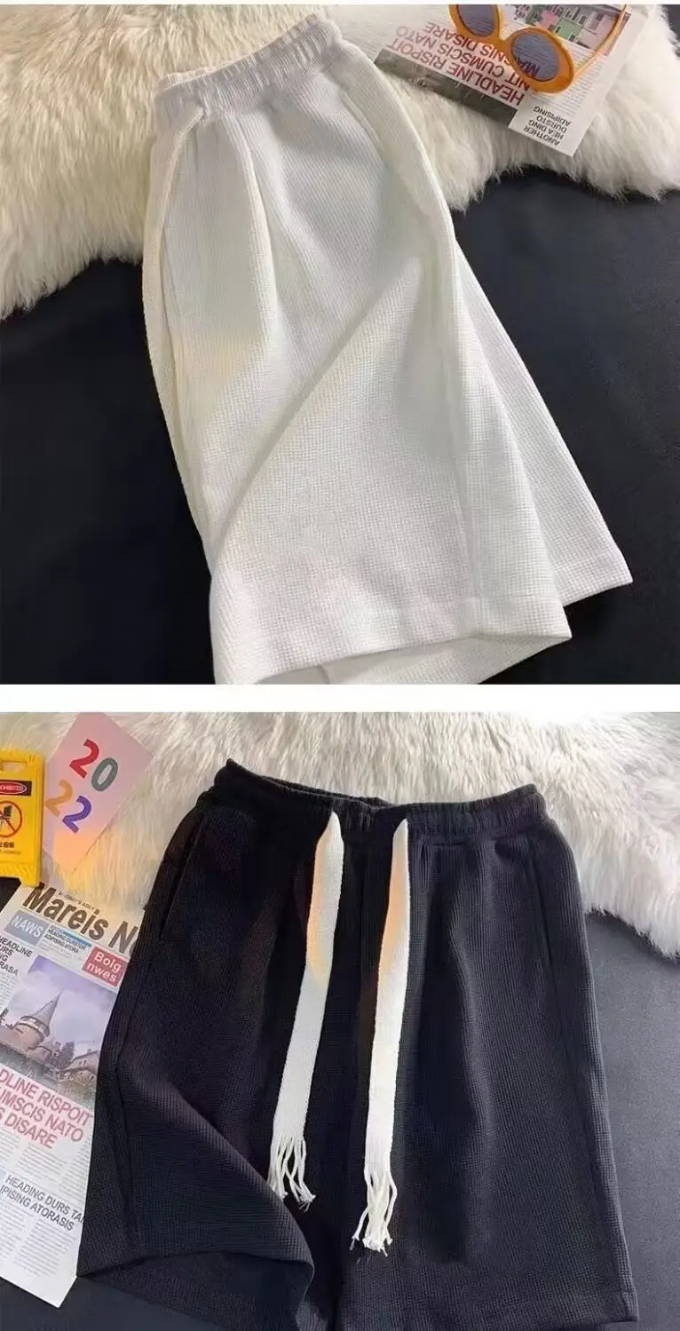 Men Drawstring Shorts Summer Wear Black White Blue — feature 8