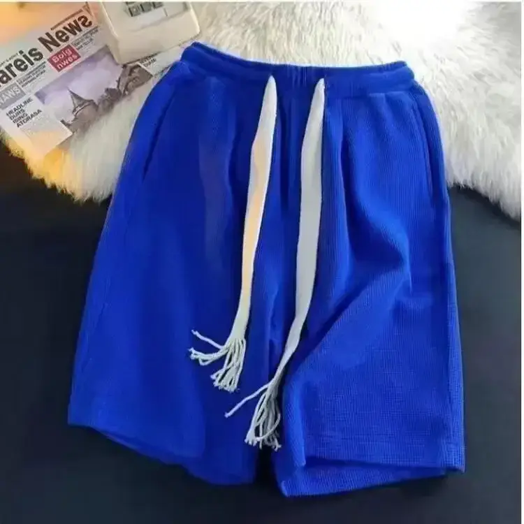 Men Drawstring Shorts Summer Wear Black White Blue