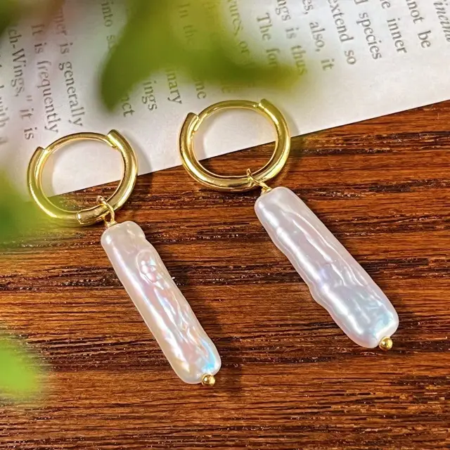 French Style Pearl Earrings for Women Silver Strip Long Light - Image 2