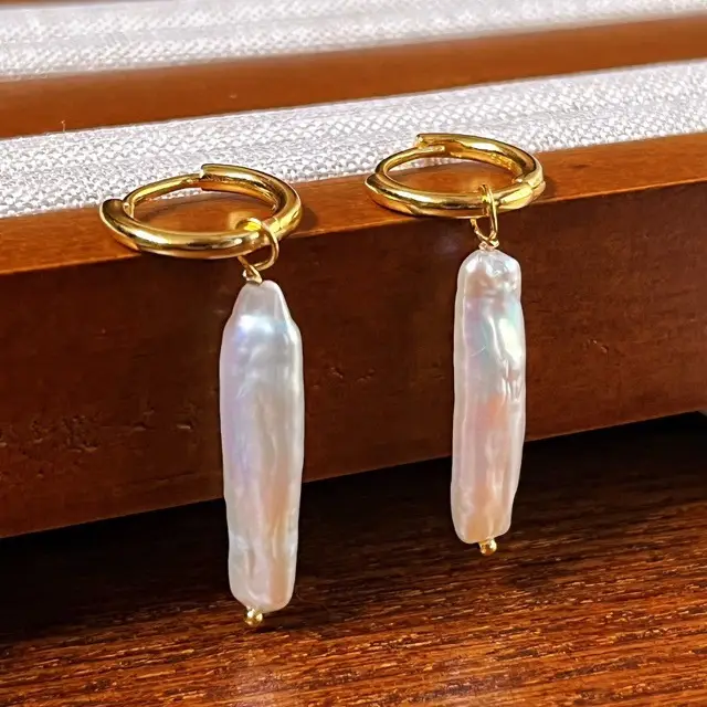 French Style Pearl Earrings for Women Silver Strip Long Light - Image 3