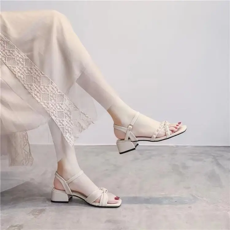 Women's All-White Square Heel Sandals 2024 - Image 2