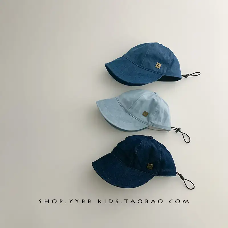 Kids Fisherman Hat Blue Beige Brim Sun Protection