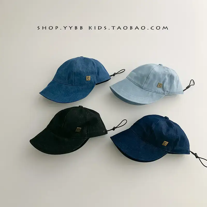 Kids Fisherman Hat Blue Beige Brim Sun Protection