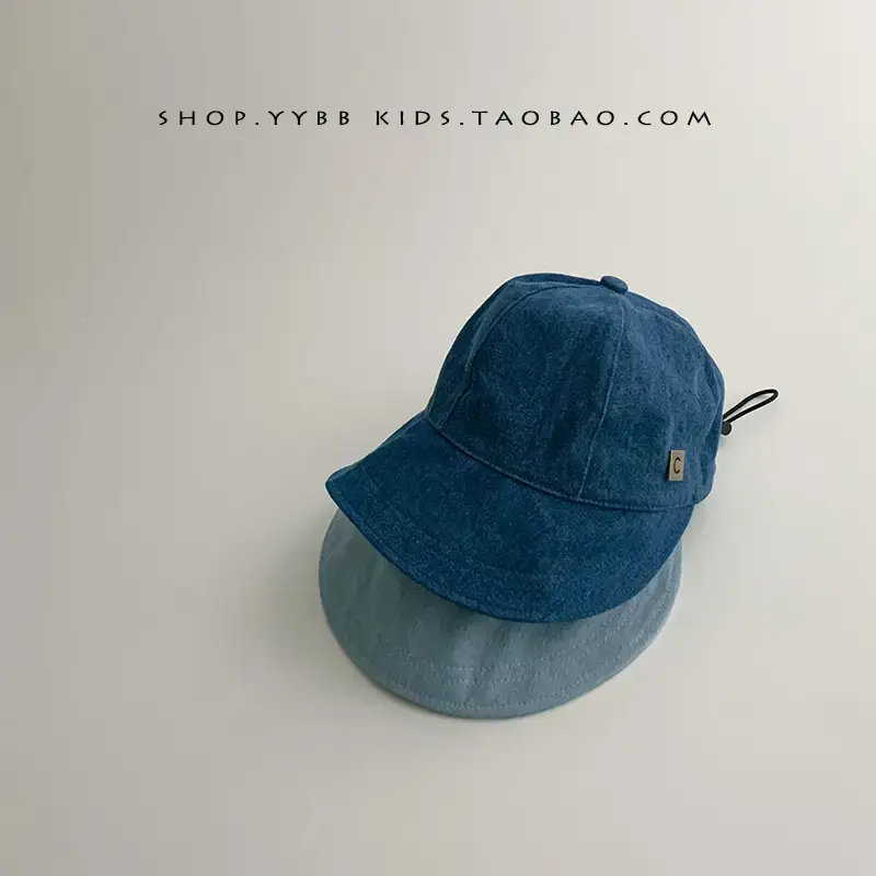 Kids Fisherman Hat Blue Beige Brim Sun Protection