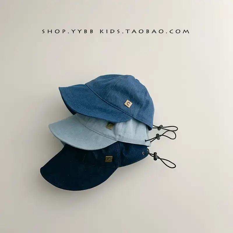 Kids Fisherman Hat Blue Beige Brim Sun Protection