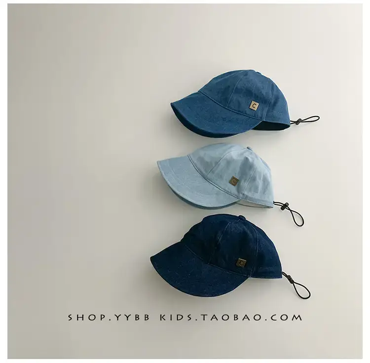 Kids Fisherman Hat Blue Beige Brim Sun Protection — feature 2