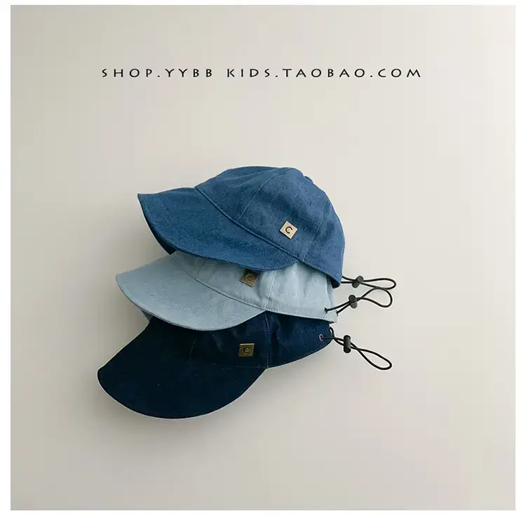 Kids Fisherman Hat Blue Beige Brim Sun Protection — feature 5