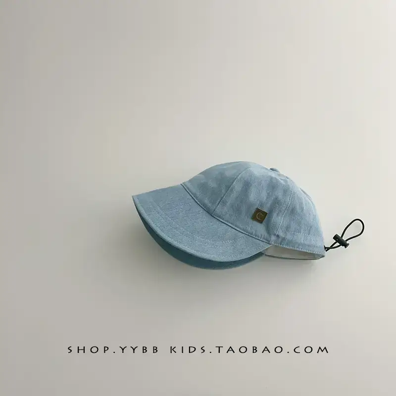 Kids Fisherman Hat Blue Beige Brim Sun Protection