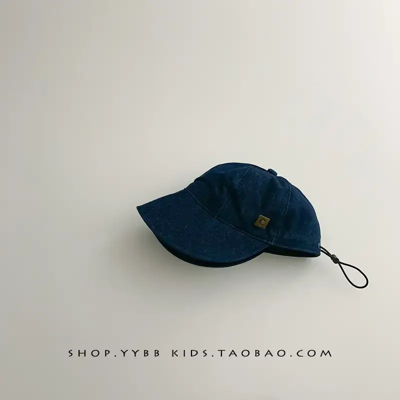 Kids Fisherman Hat Blue Beige Brim Sun Protection